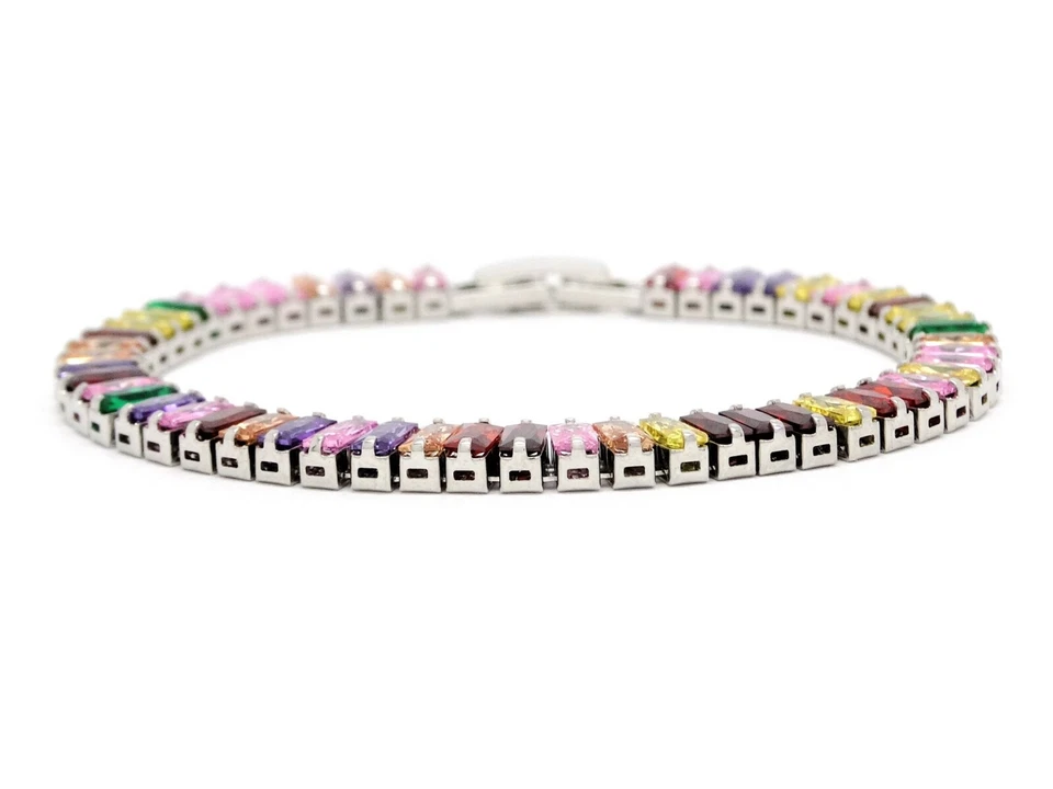Pulsera de tenis ajuste cómodo suave, brillantes gemas baguette de diferentes colores Foto 3 de 4