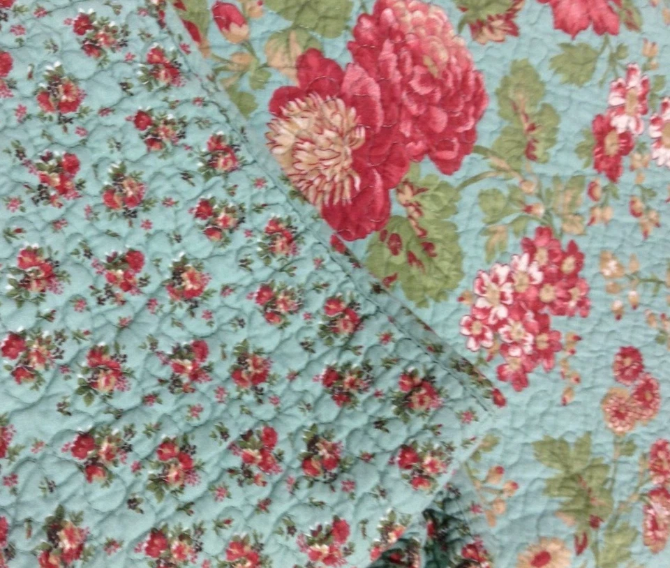 Edredón PEM America Floral Flor Jardín DOBLE 2 ST Shams Verde USADO Foto 2 de 4