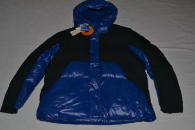 SAVE THE DUCK UNISEX LUMA HOODED PUFFER JACKET BLUE BLACK L LARGE  NEW AUTHENTIC