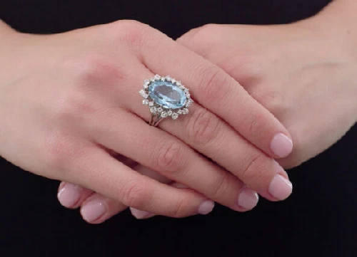 14.06CT Aquamarine & Cubic Zirconia Women Gorgeous Ring In 935 Argentium Silver  - Image 2 of 4