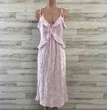 Wild Fable Ruffle Maxi A-Line Dress Pink Butterfly Embroidered Lightweight M NWT