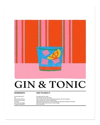 Vibrant Gin & Tonic Cocktail Poster Wall Art for Home Bar Decor