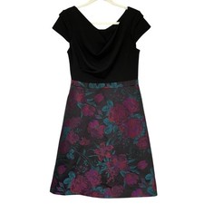 Adrianna Papell Floral Jacquard Fit & Flare Dress 6 Dark Romantic Regency Moody
