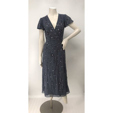 BHLDN Womens Plymouth Gray Beaded Flutter Sleeve Wrap Dress Size 4