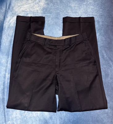 Hiltl Men's Wool Flat Front Black Ultimate Trousers Pants, Quiet Luxury 32W 31L