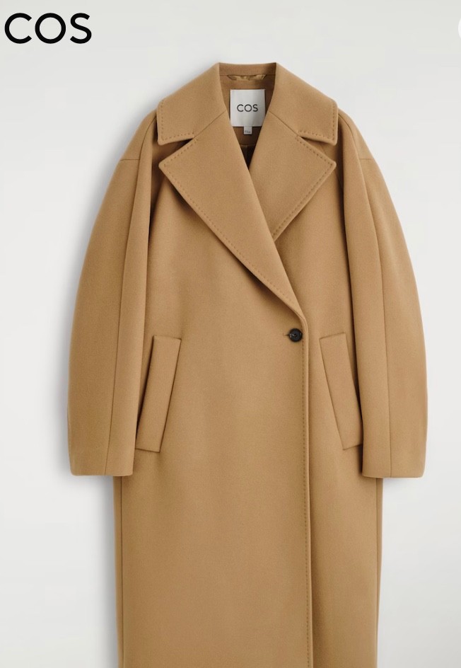 COS Women's wool oversize double- Breasted Wool Coat Size UK 6 camel