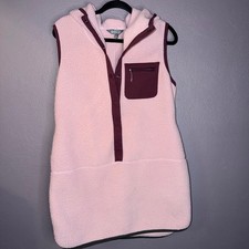 Title Nine Womens Pink Sherpa Fleece Hooded Vest Longline Colorblock Sz L