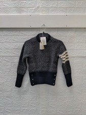 New Thom Browne Tuck Stitch Raglan 4 Bar Sweater Navy Sz 36 US XXS