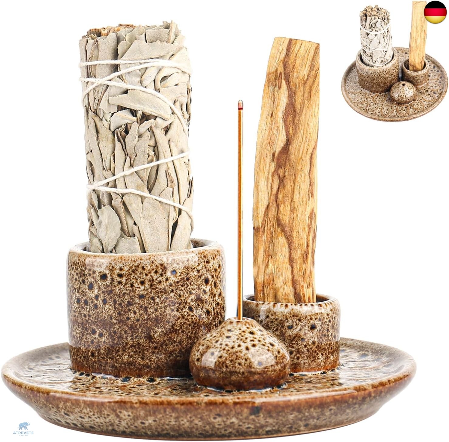 4 in 1 Räucherstäbchenhalter, Incense Burner Holder, Keramik Räucherschale für j