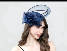 Women  s Blue Mesh Flower Fascinator Headpiece, Flower Accents, One Size Wedding