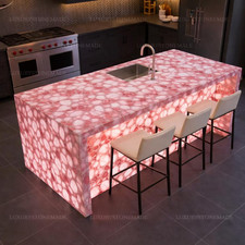 Pink Agate Countertop Slab Luxury Gemstone Kitchen Island Decor