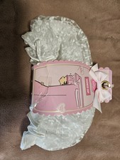 The Vintage Cosmetic Co Pink Shower Cap with White Lace new 1950s inspo runs sm.