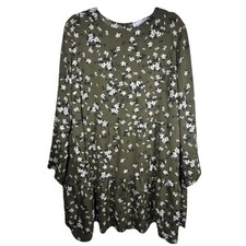 ASOS Design Curve Long Sleeve Smock Mini Dress Green Floral Goblincore Plus 18