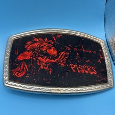 Prismatic Red Pisces Zodiac Belt Buckle 1970s Vintage, Distressed, Astrology