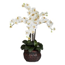Nearly Natural Phalaenopsis w/ Decorative Vase Silk Flower Arrangement in Beige
