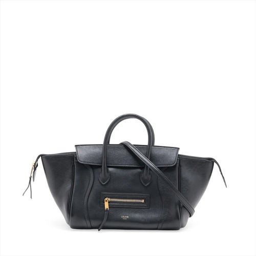 Celine Little New Luggage Leather 2 Way Handbag Black