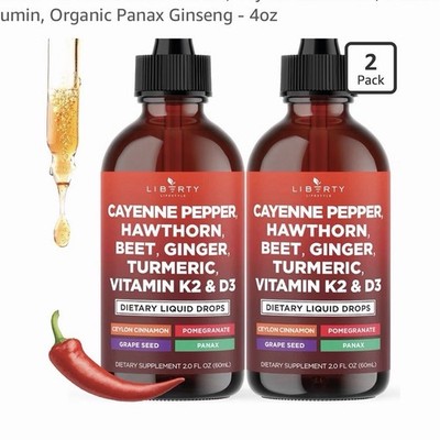 Liberty Lifestyle D3 K2 Cayenne Drops Metabolic Support Pomegranate 2oz 2pk