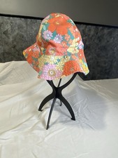 Carters 12-24month Orange Floral Teal Floppy Sun Hat With Strap