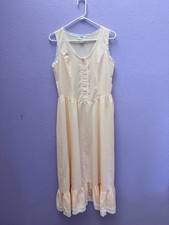 Vintage Peach Maxi Nightgown Slip Dress Lace Up Cinch Back Prairie Cottagecore M