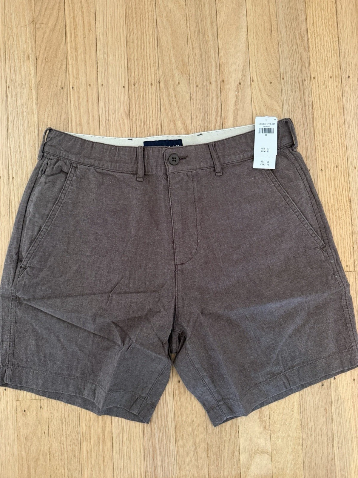 Abercrombie 7 Inch Linen-Blend Plainfront Short Brown Size 31