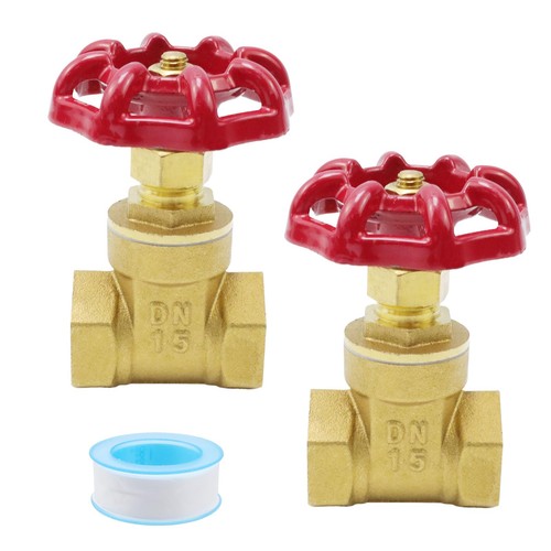 Antrader 1/2 Inch Gate Valve Brass,2Pcs DN15 Female with Wheel Handle Brass