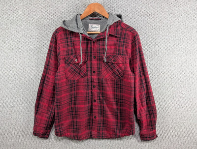 Flag & Anthem rot kariert Fleece gefüttert Kapuze Arbeiter Holzfäller Shacket Jacke S