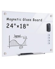 Magnetic Glass Whiteboard 24"x18" Wall Mounted Frameless Dry Erase Board for ...