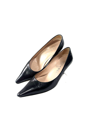 【専用】訳あり　CHANEL ブラックレザー ハイヒールパンプス35 CHANEL Vintage Black Leather CC Logo Pointed Toe Pumps Size 35 D