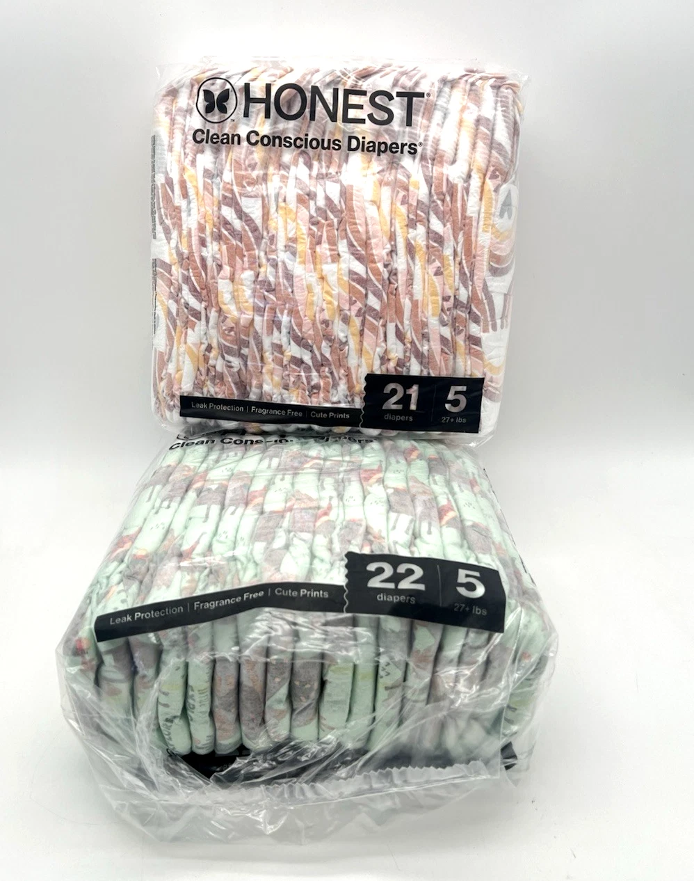 Honest Diapers Size 5 (27+ lbs) - Fragrance Free Cute Prints - 38 total diapers