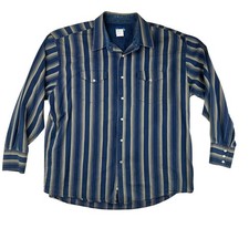 Wrangler Western Pearl Snap Shirt XXL Blue Tan Striped Long Sleeve Cowboy