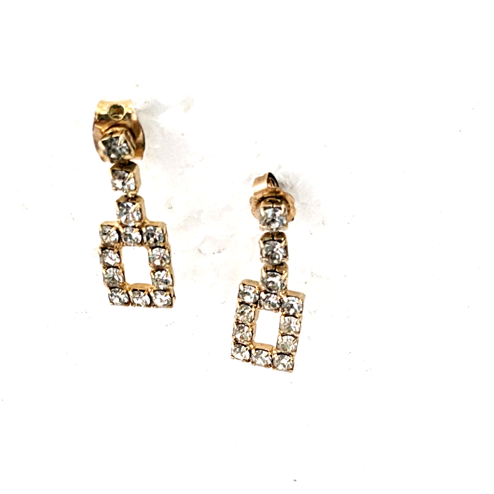 Earrings pierced tiny square dangles with rhinest… - image 1