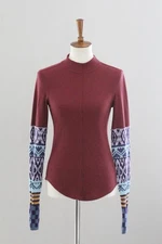 WE THE FREE PEOPLE Gorgeous Cuff Thermal Top : Wild Garnet Red Combo M Medium