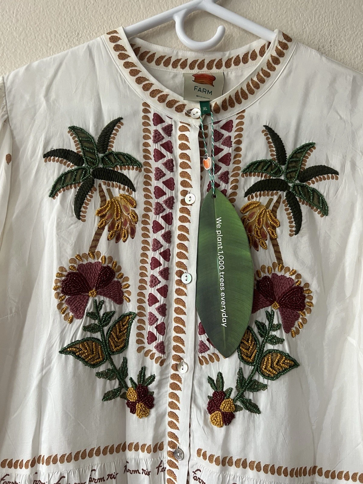 OFF WHITE Abito maxi a strati nuovo con etichette Farm Rio Off White Made in Brazil ricamato perline tg XL