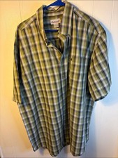 Carhartt Mens 2XL Short Sleeve Green Plaid Button Down Casual Work Shirt