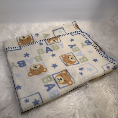 Baby Connection Security Blanket Teddy Bear 30x40  Fleece Blue Green Stars 