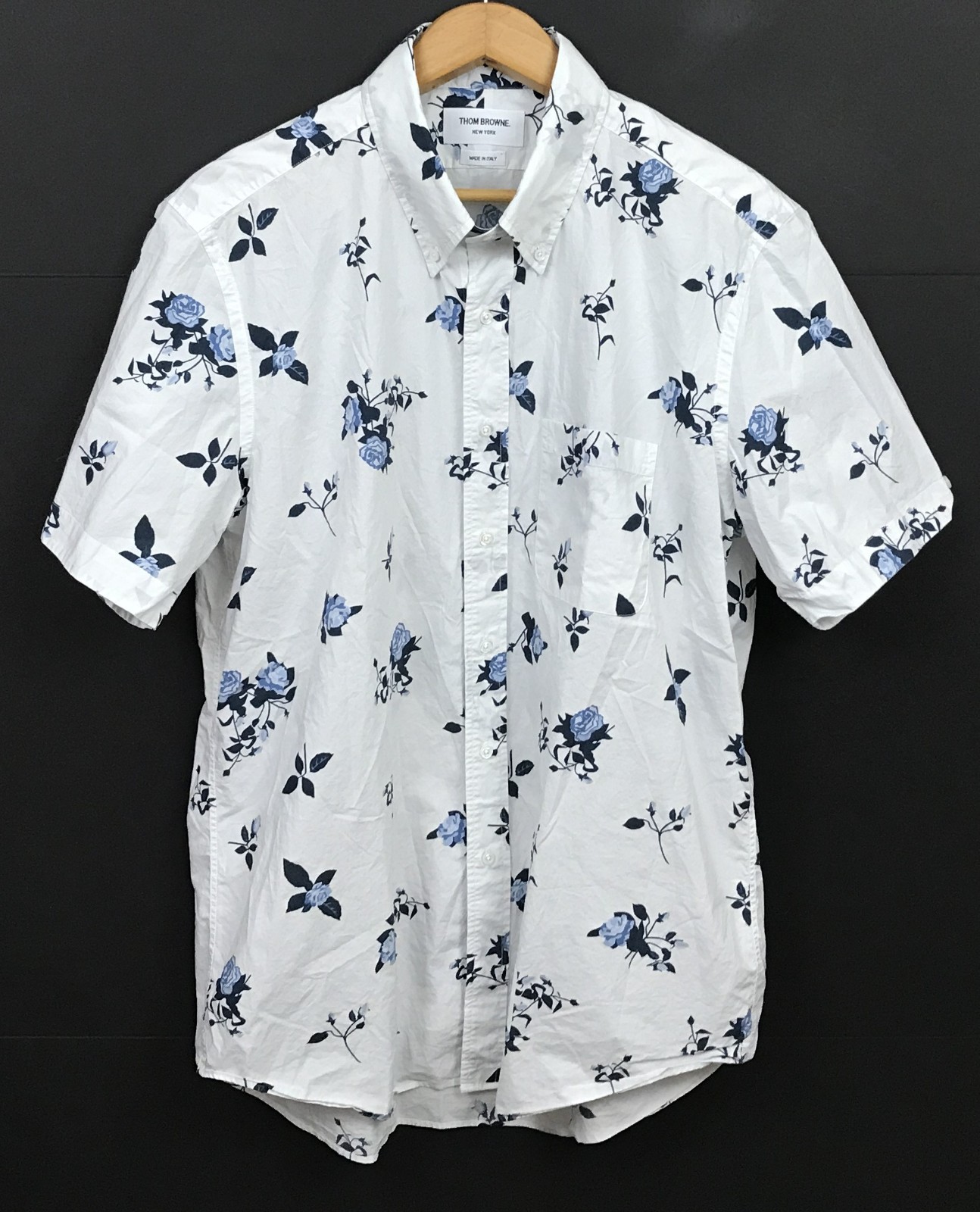 Thom Browne Men's Short Sleeve Floral Print Cotton Poplin Shirt Size 5 / 2XL