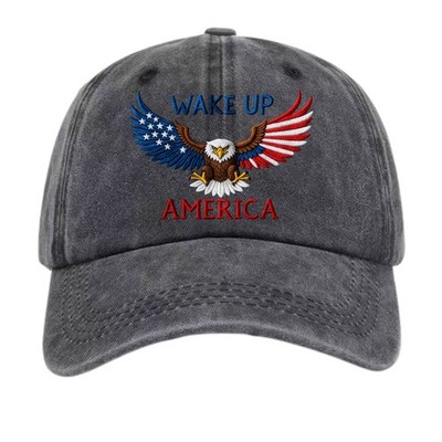 Wake Up America Flag Wing Bald Eagle Graphic Dad Hat Unisex Casual Washed Cap