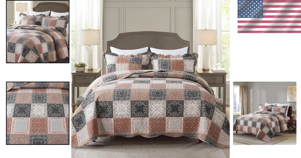 Juego de edredón Country Rustic King Size - Colcha de microfibra de 3 piezas para cualquier temporada Foto 2 de 4