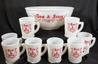 Vintage McKee Hazel Atlas Tom And Jerry Punch Bowl Eggnog Set With 8 Mugs