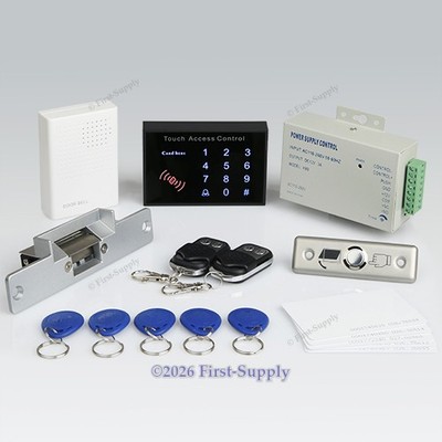 Touch Keypad RFID Door Access Control Kit+Strike Lock +2Remote Controls+Doorbell