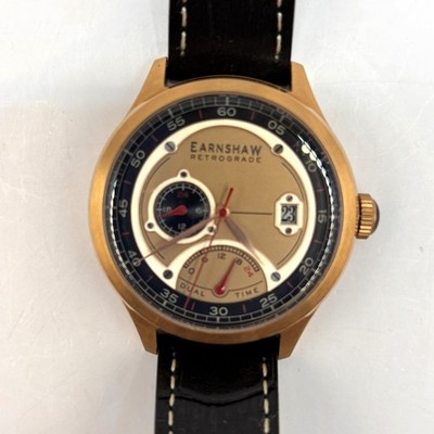 Earnshaw Men's Genuine Retrograde Viscount Watch ES-8269  Leather Band Stainless