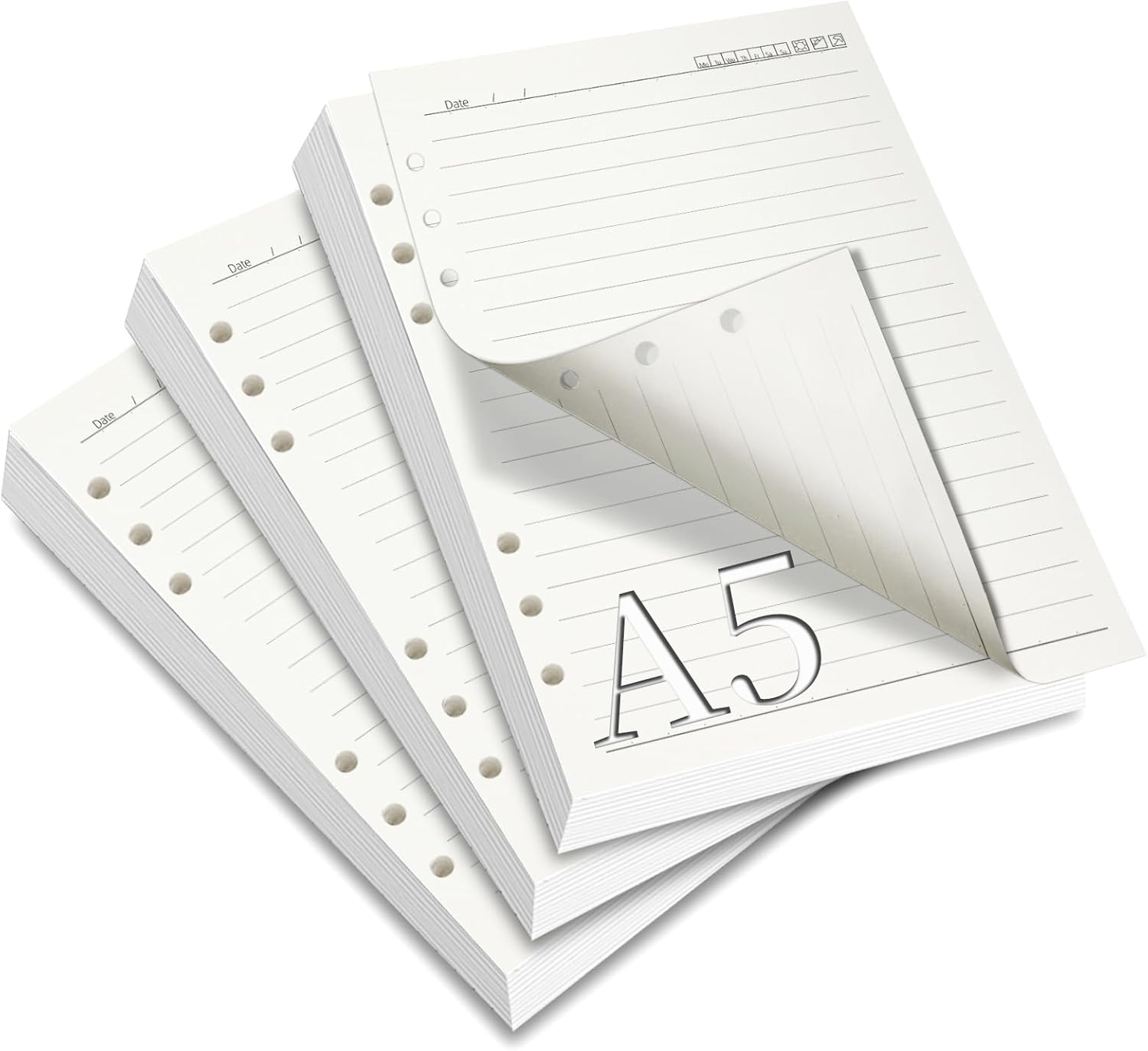 A5 Refill Paper Lined, 3 Packs A5 Paper Refillable Note Paper 180 Sheets 6 Holes