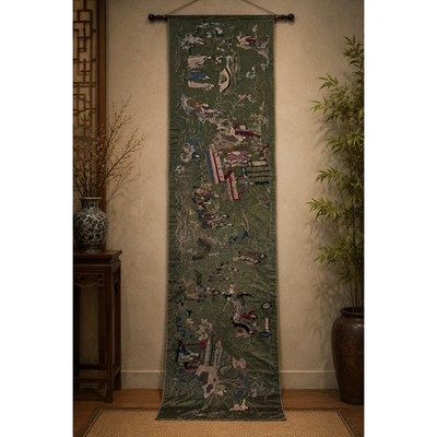 Antike chinesische Qing Dynastie Stickerei Figur Landschaft hängende Tafel 371x72cm