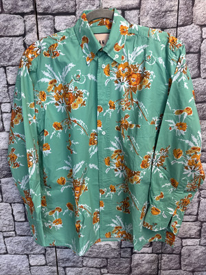 PLAN C HERREN HEMD IT 40 ,DE 46 Grün-Blumen Orange,Edel Luxus 1C77