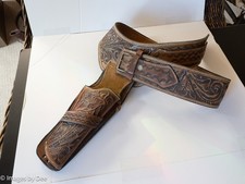 Vintage GENUINE LEATHER COWBOY WESTERN BELT SAA REVOLVER HOLSTER 22 Caliber