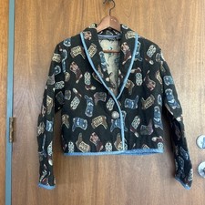VTG Tapestry Cowboy Boot Jacket S Western Concho Button Rodeo Cropped Novelty