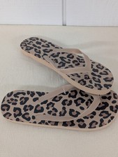Women Leopard Print Flip Flops Beige Casual Beach Thong Sandals