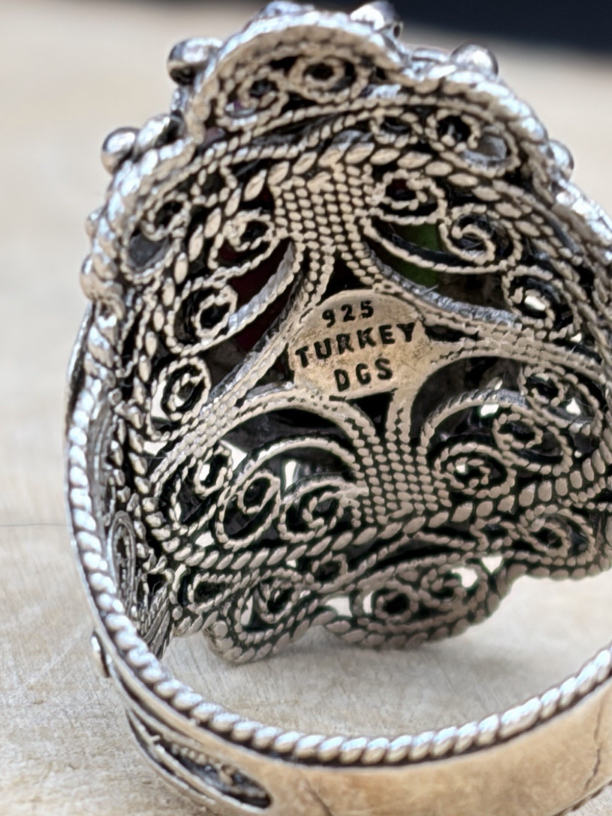 Sterling Silver Ruby Zoisite Filigree Ornate Ring… - image 4