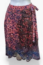 ANTHROPOLOGIE Maeve Faux Wrap Knit Skirt S Vibrant Floral Side Tie Colorful