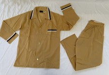 Vintage 60s Manchester 2 pc Pajama Set Mens Small Tan W/Stripe Lightweight NWOT
